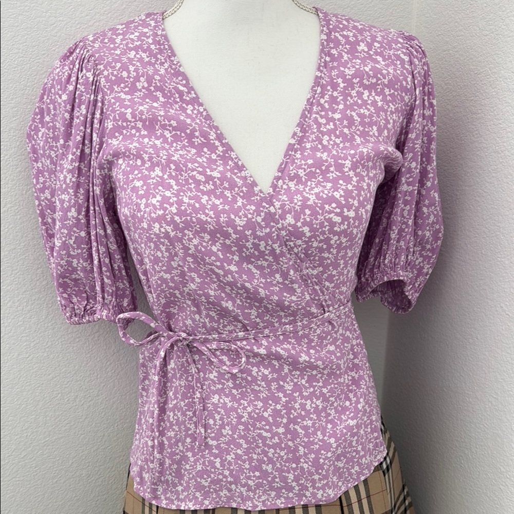 & Other Stories Purple Puff Sleeve Wrap Blouse